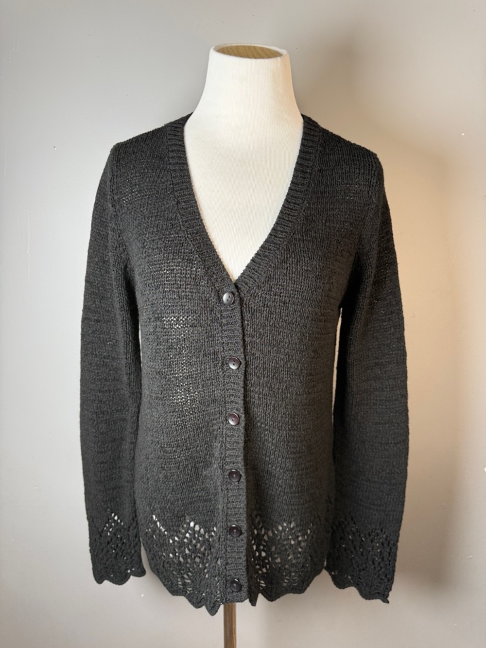 Black Knit Button-Front V-Neck Sweater Cardigan